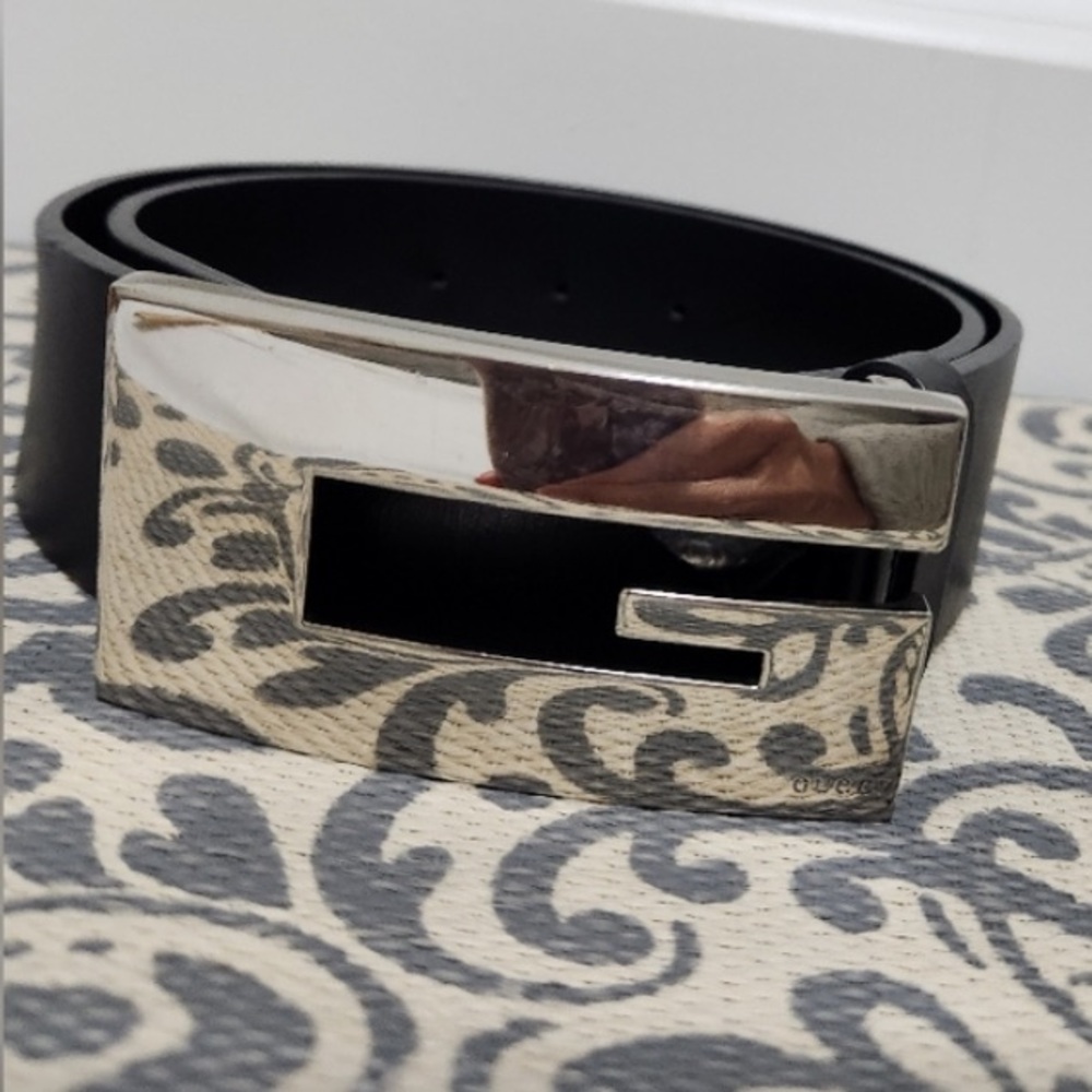 Vintage Gucci Black/Silver Leather Belt - Picture 1 of 7